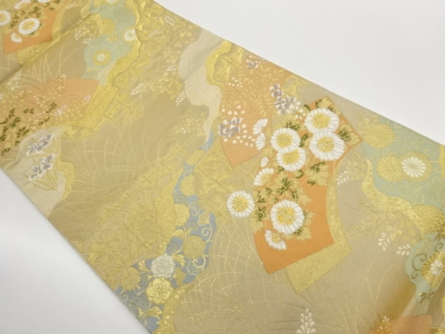 JAPANESE FUKURO OBI / WOVEN FLORAL PLANTS / BY HATTORI ORIMONO